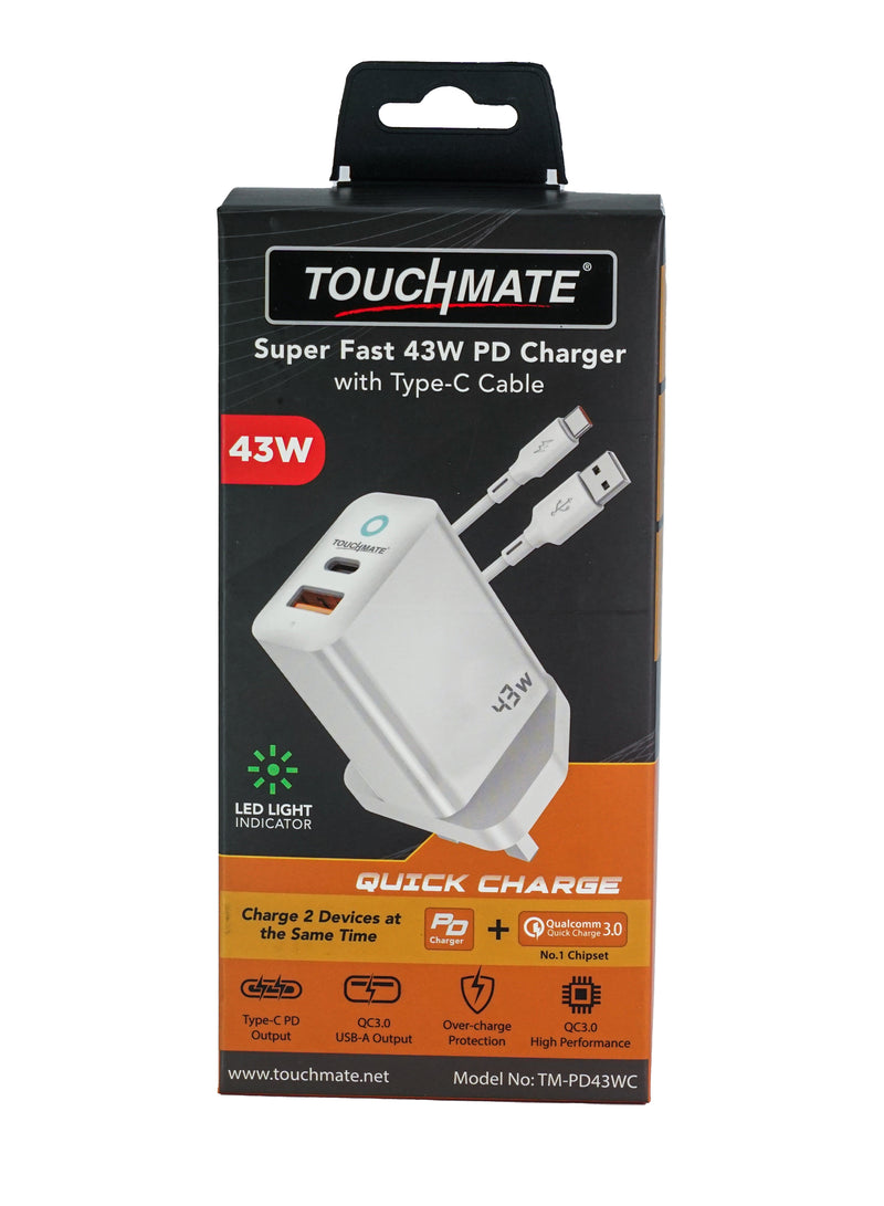<i>TOUCHMATE</i> Super Fast 43W PD Charger with Type-C Cable