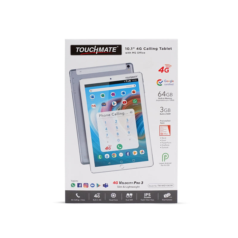 <i>TOUCHMATE</i> 10.1" 4G Calling Quad Core Tablet  with MS Office - (4G Velocity Pro) | SKU: TM-MID1065W