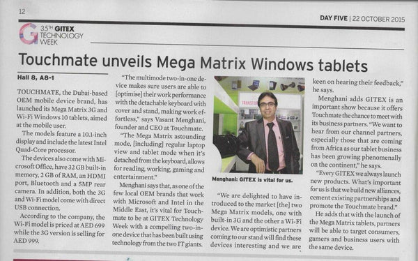 GITEX Times : TOUCHMATE unveils Mega Matrix Windows Tablets