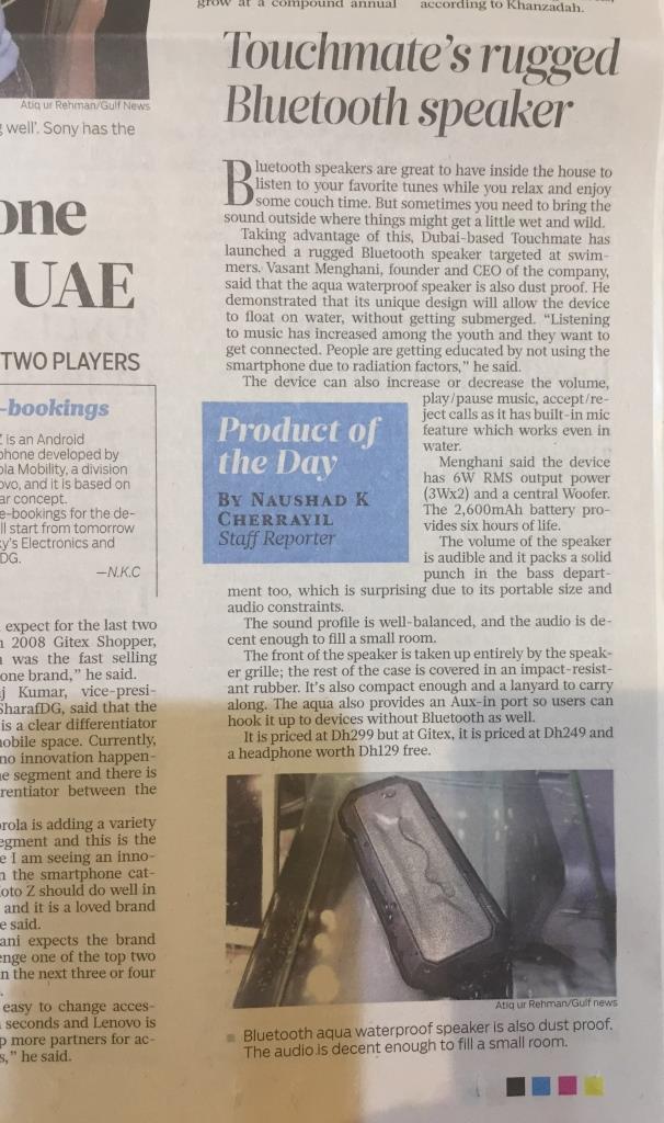 Gulf News : TOUCHMATE Launches Rugged Bluetooth Speaker