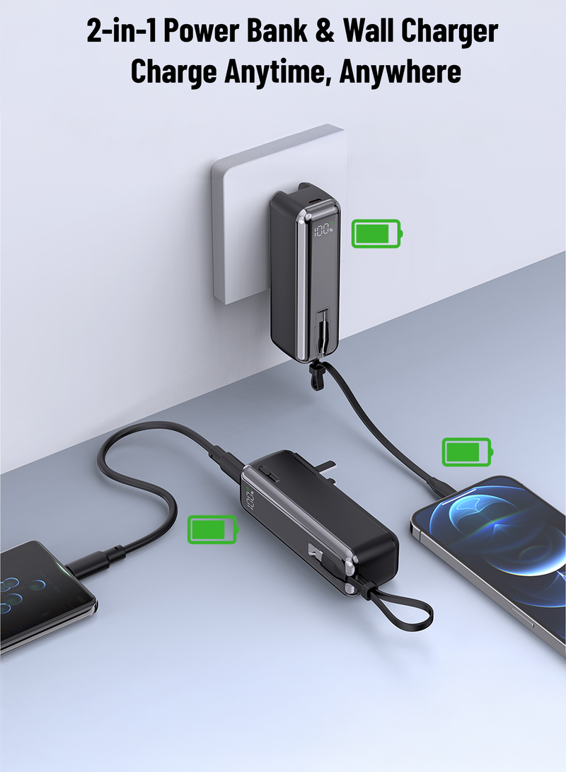 TOUCHMATE 2-in-1 Power Bank 5000mAh & Wall Charger – Charge Anytime, Anywhere