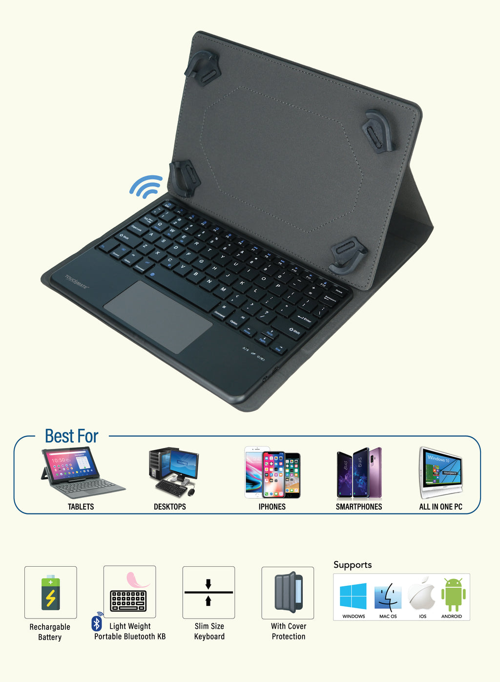Trackpad Tablet TOUCHMATE Universal Tablet Cover with Bluetooth Keyboard & Trackpad