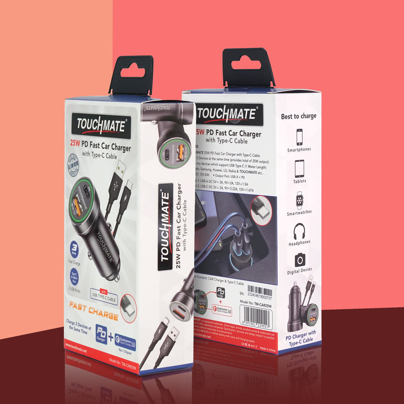 <i>TOUCHMATE</i> 25W PD Fast Car Charger with Type-C Cable