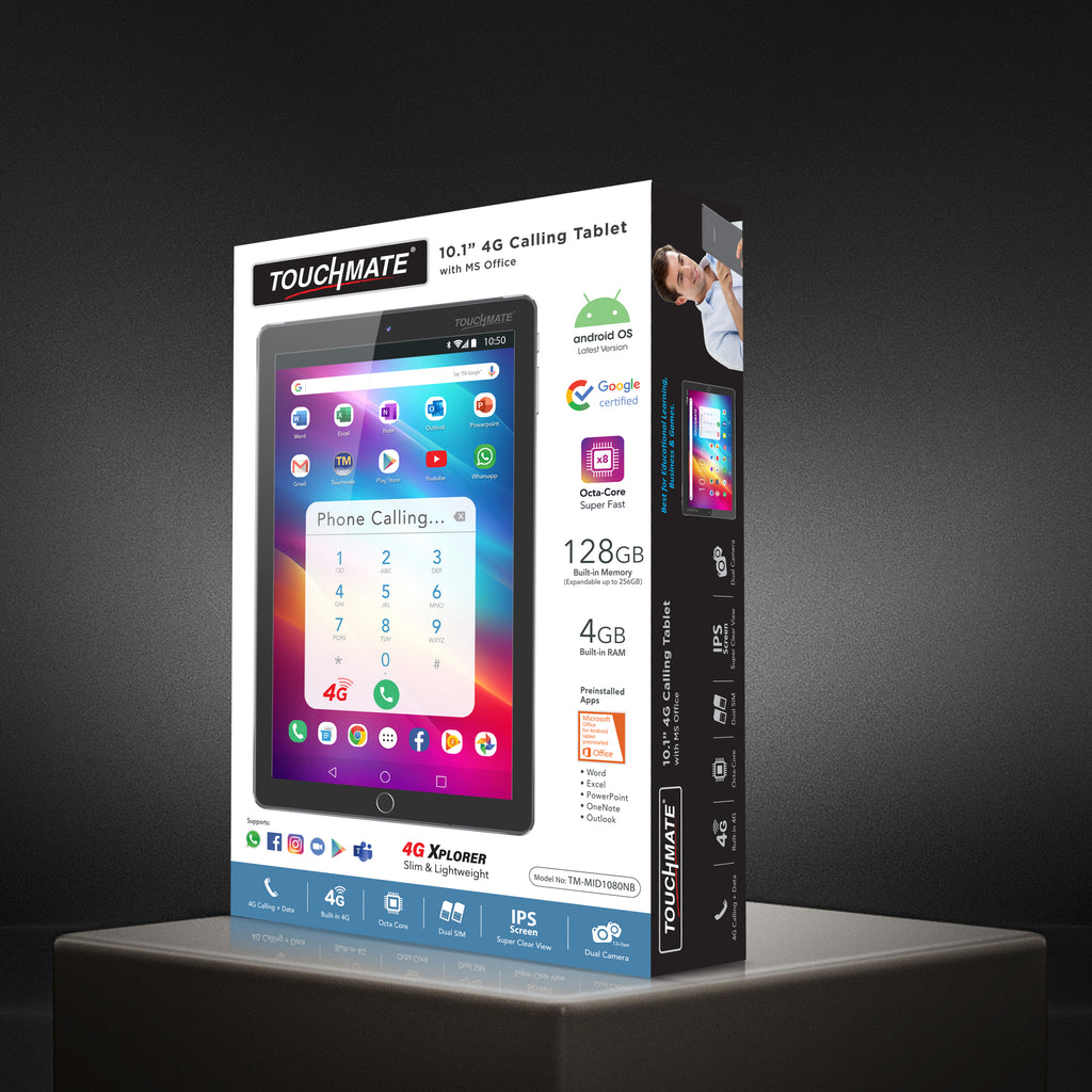 TOUCHMATE 10.1” 4G Calling Tablet with MS Office| 128GB Built-in Memor