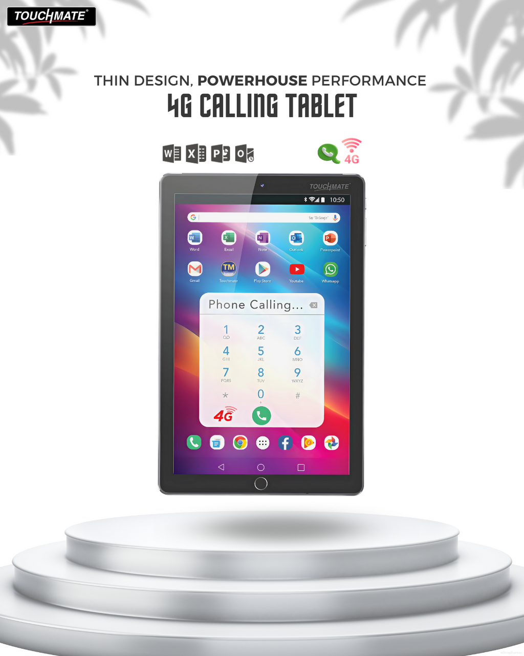 TOUCHMATE 10.1” 4G Calling Tablet with MS Office| 128GB Built-in Memor