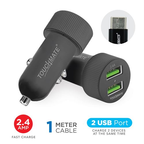 2 USB Port Car Charger with Type-C Cable