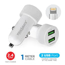 2 USB Port Car Charger with Lightning Cable