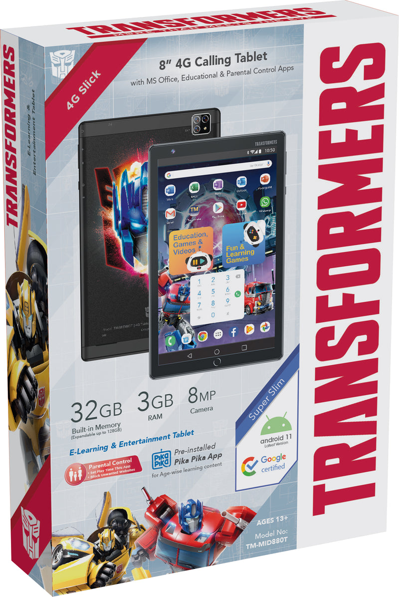 TRANSFORMERS 8” 4G Calling Tablet with MS Office, Educational & Parental Control Apps | SKU : TM-MID880T