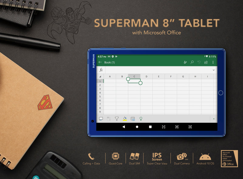 SUPERMAN 8" Tablet with MS Office - (Super Tab) | SKU : TM-MID870SB